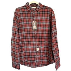 NWT Denim & Flower Plaid Button Down Cotton Flanel Burgundy Maroon
